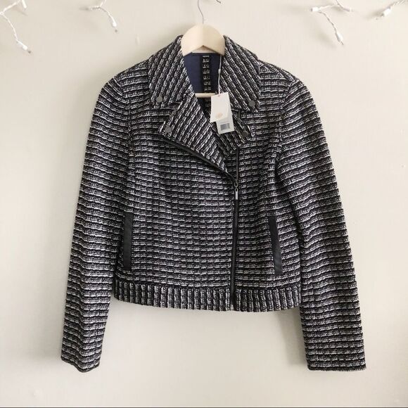 New Tory Burch Raffia Knit Tweed Moto jacket NWT - Picture 1 of 8